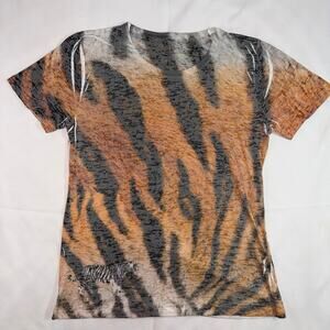 Y2K Blue 84 Tiger Print Affliction T-Shirt Short Sleeve Size Extra Large